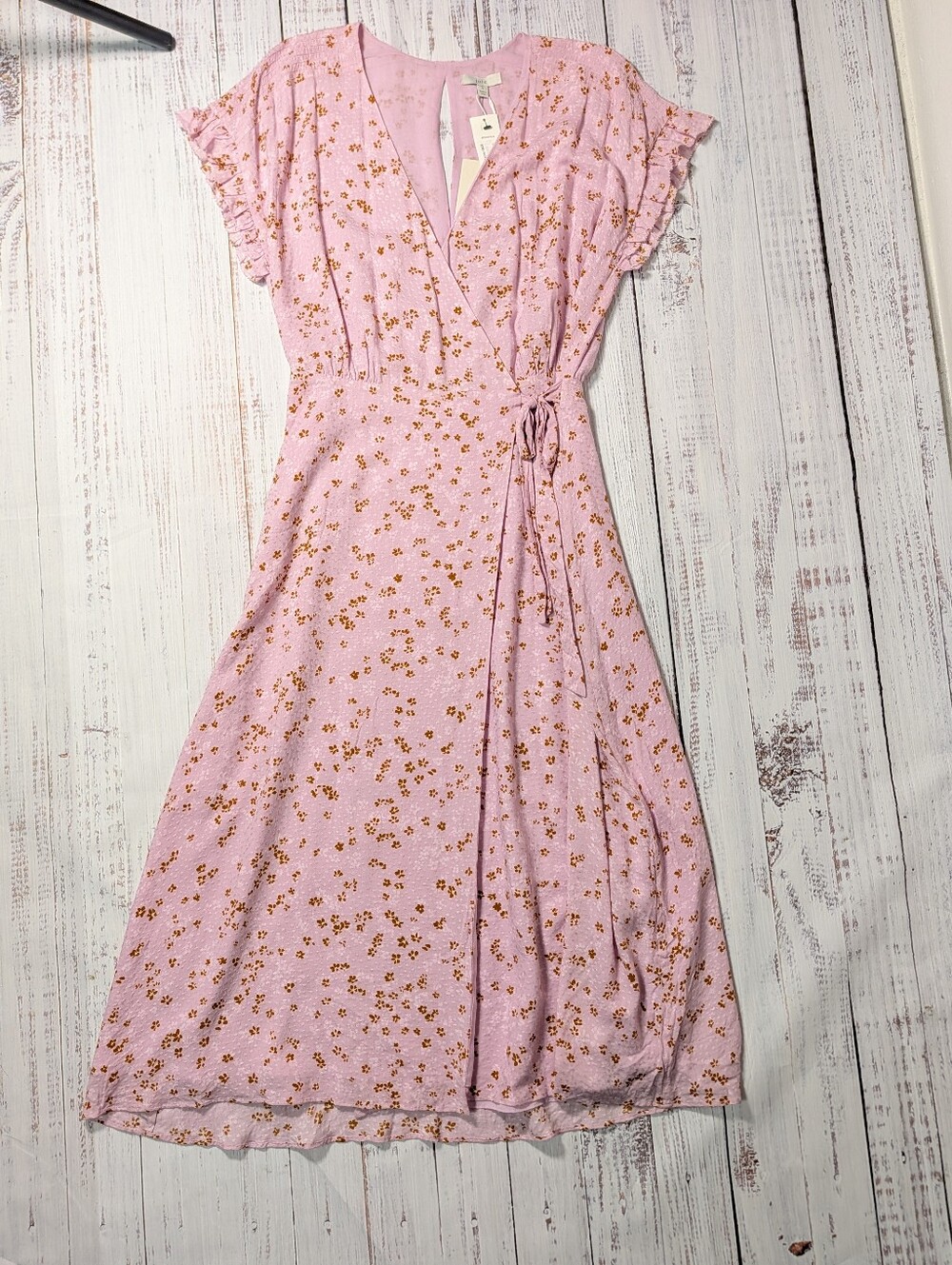 Joie Lavender Floral Wrap Midi Dress Ruffle Sleeve Small - Picture 2 of 16
